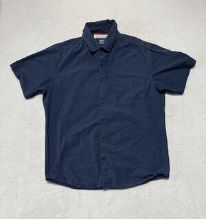 Monument Shirt Mens Large Navy Blue Short Sleeve Button Up Dot Pattern Casual